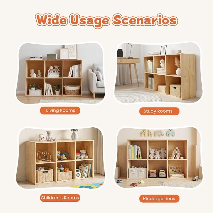 6 Cube Storage Shelf, 2-Tier Solid Wood Cube Storage Organizer, Vertical or - Image 5