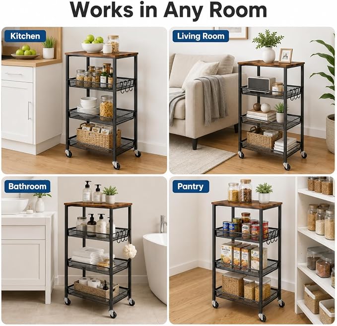Homleke 4-Tier Rolling Kitchen Storage Cart, Utility Cart - Image 7