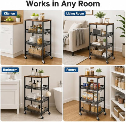 Homleke 4-Tier Rolling Kitchen Storage Cart, Utility Cart - Image 7