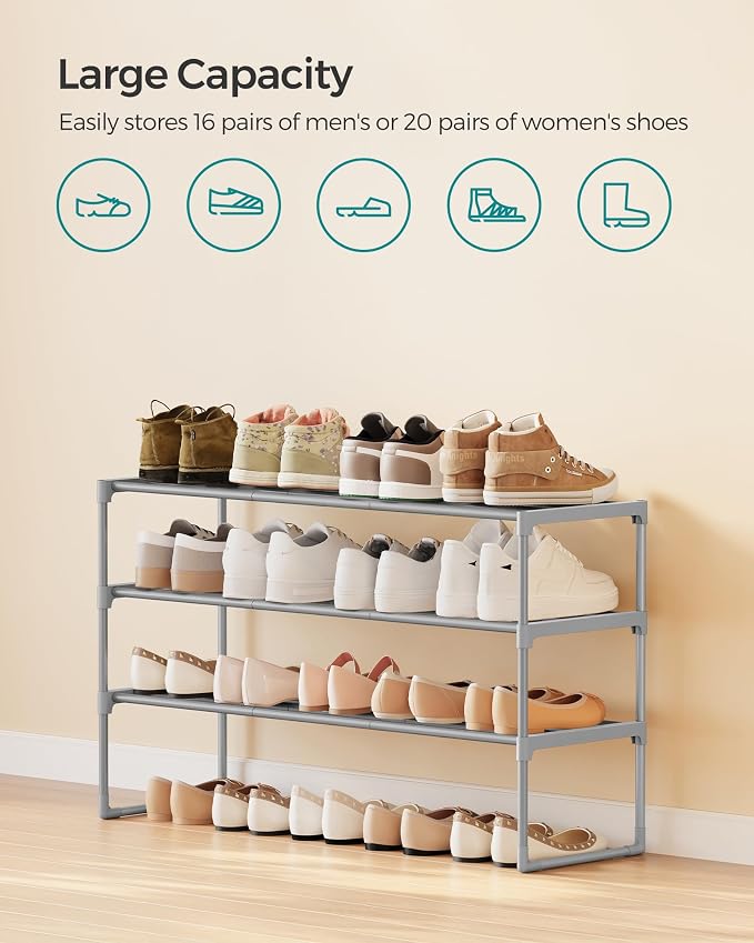 SONGMICS Shoe Rack, 3-Tier Shoe Organizer, Metal Storage Shelf, Upright or - Image 6