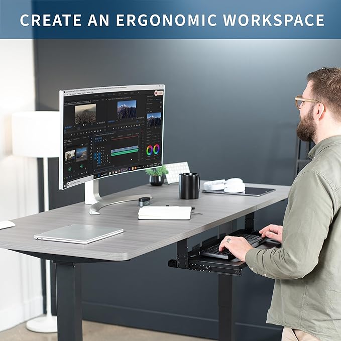VIVO Large Height Adjustable Under Desk Keyboard Tray, 27 x 11 inch Slide-Out - Image 4