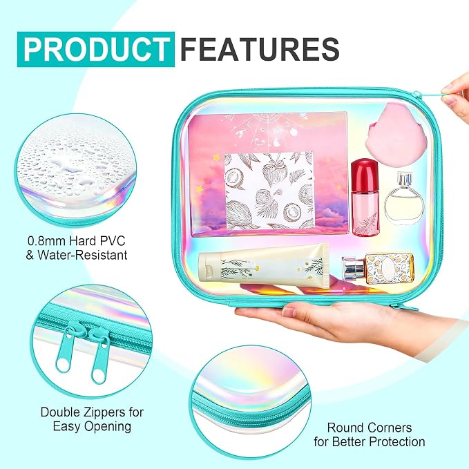 Hoolerry 4 Pcs Hard Clear Zipper Case Makeup Bags Plastic Pencil Pouch - Image 3