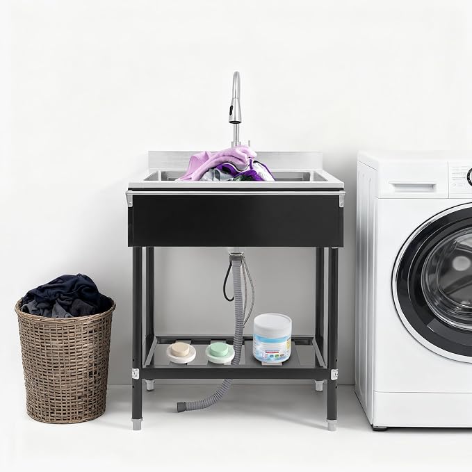 Stainless Steel Utility Sink, Free Standing Single Bowl Kitchen Sink - Image 7