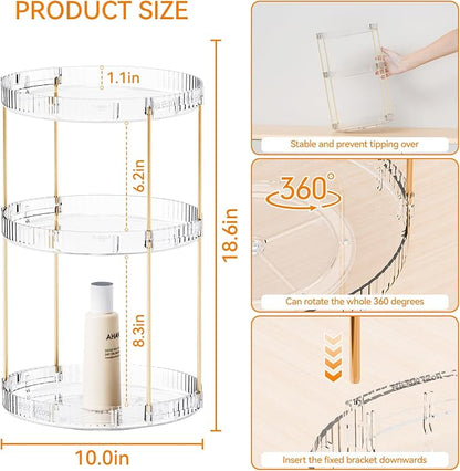 Yieach Acrylic 360 Rotating Makeup Organizer and Perfume Organizer, 3 Tier Make - Image 3