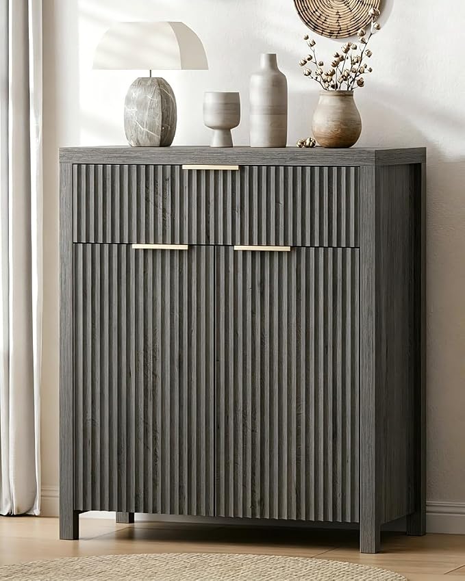 Lulive Fluted Buffet Cabinet for Kitchen, 28.3" Sideboard Cabinet Grey | by Lulive
