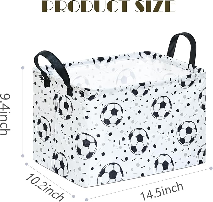 Kids Storage Basket with Soccer Print, 14.5" x 10.2" x 9.1", Waterproof with - Image 2
