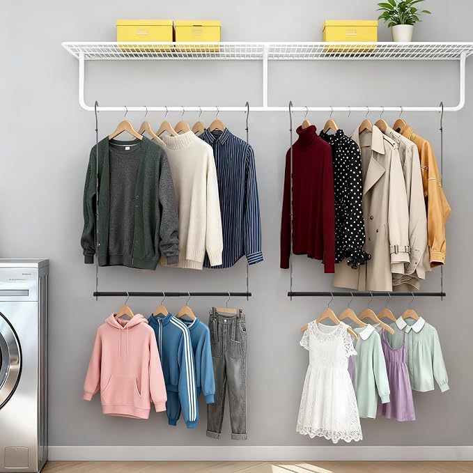 Closet Lower Hanging Bar, Adjustable Width and Height Closet Hanging Organizer - Image 7