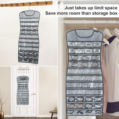 Hanging Jewelry Organizer Dual Sided 84 Clear Pockets and 6 Hook Loops Storage - Image 5