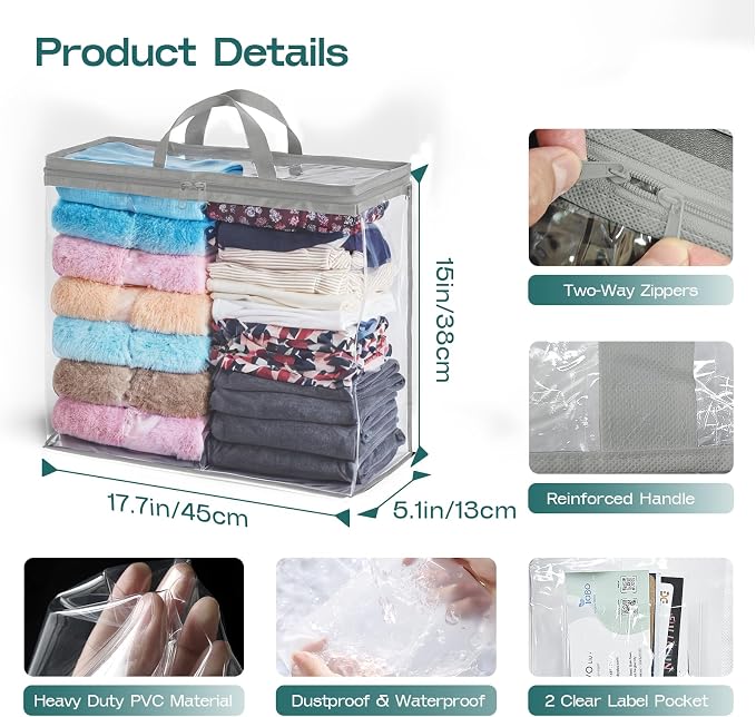 10 Pack Clear Storage Bags for Clothes, 22L Blanket Storage Bags, Under Bed - Image 2