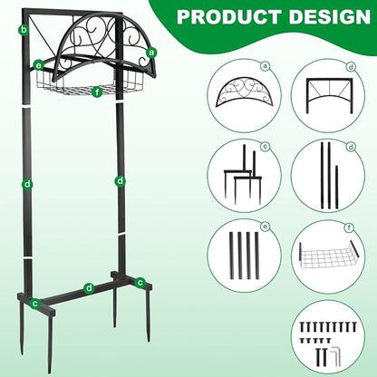 Garden Hose Holder Stand with Storage Basket, Heavy Duty Freestanding Hose - Image 3