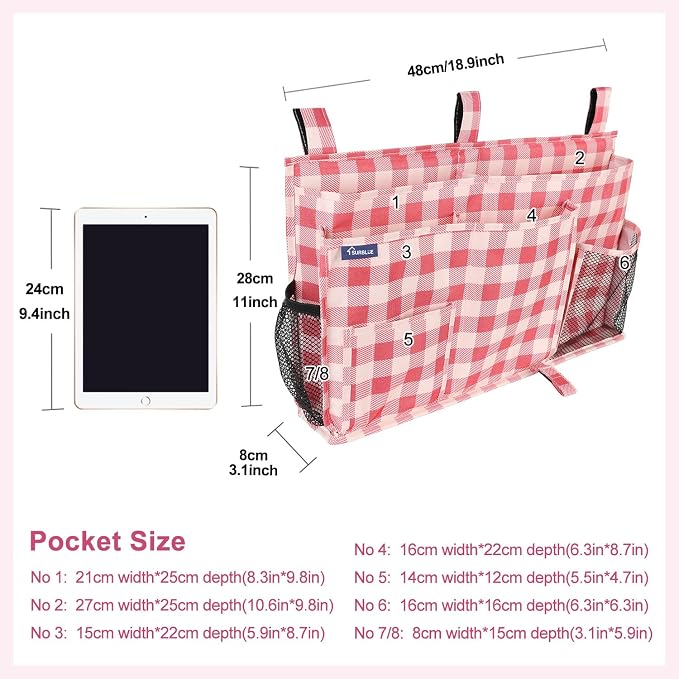 Surblue Bedside Caddy Hanging Bed Organizer Storage Bag Pocket - Image 2