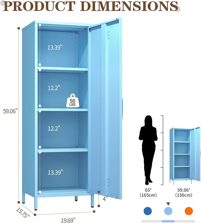 Metal Locker Storage Cabinets 59.06"H Sky Blue Locking File Cabinets Kitchen - Image 2