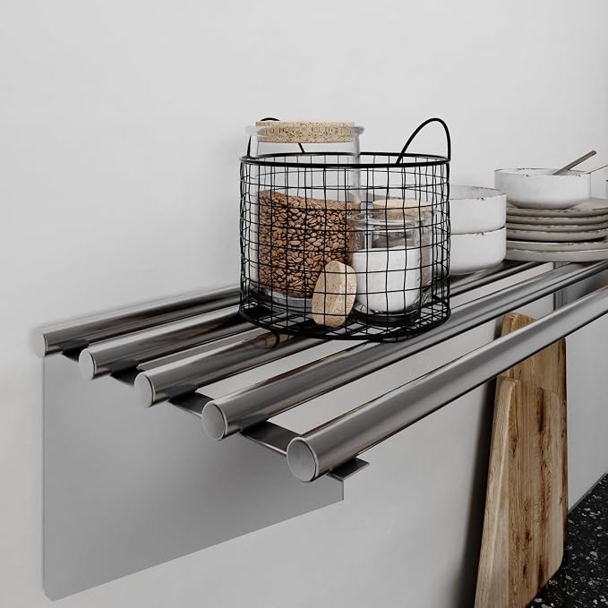 AmGood 14 in. x 48 in. NSF Stainless Steel Tubular Wall Shelf | Heavy-Duty - Image 8