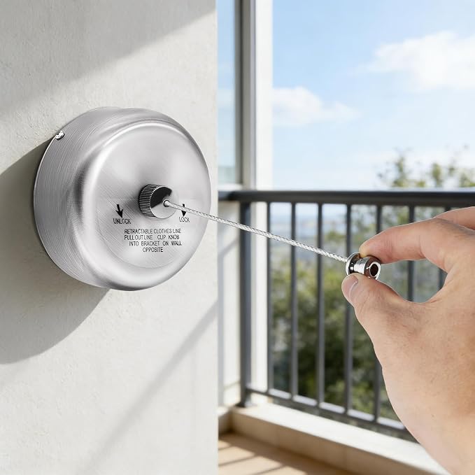 Retractable Clothesline, SUS304 Wall Mounted Clothes Line - Image 2