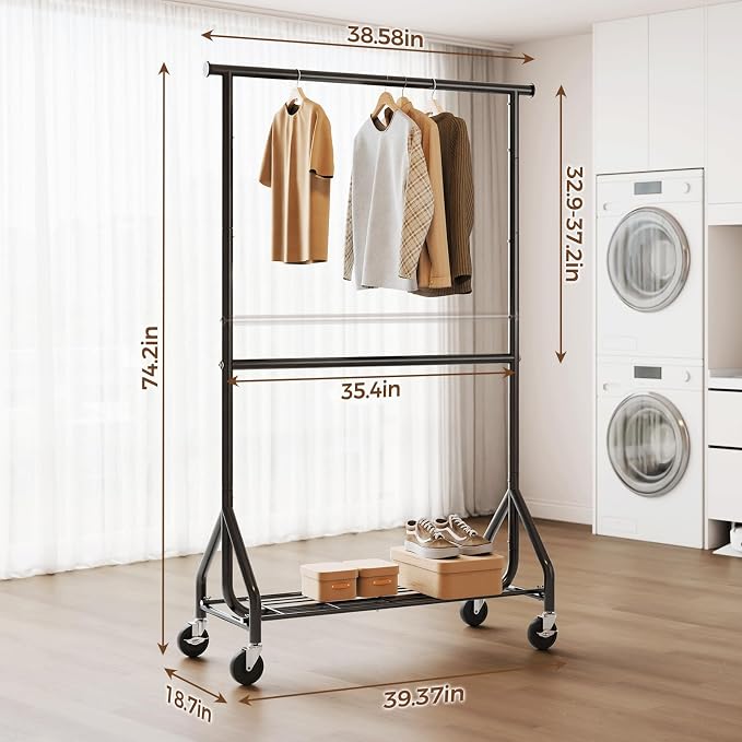 HYSEYY Heavy Duty Clothes Rack, Double Rod Clothing Rack - Image 7