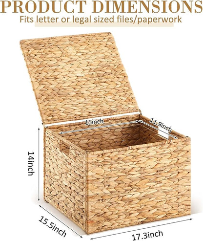 Jingmore Large Decorative Hanging File Box Water Hyacinth Wicker Basket File - Image 2