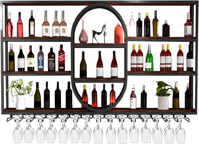 63IN Large Wall Mount Wine Rack, Metal 4 Tier Hanging Bottle Holder - Image 8