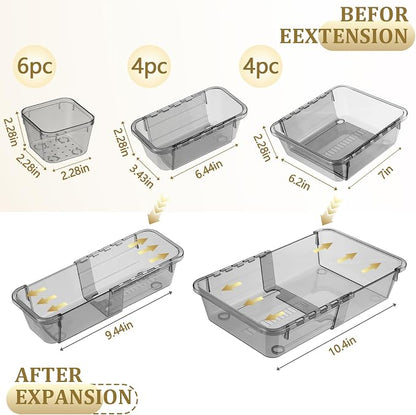 14 Pcs Adjustable Clear Drawer Organizer, Extendable Vanity Storage Bins - Image 2