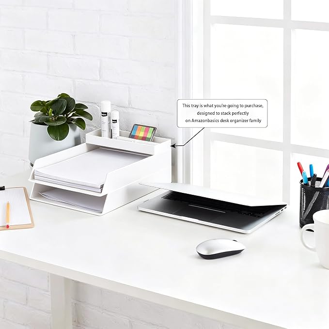 Amazon Basics Rectangular Plastic Desk Organizer, Half Accessory Tray - Image 2