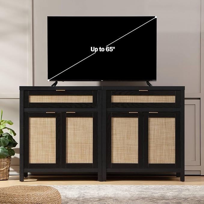 SICOTAS Sideboard Buffet Storage Cabinet Set of 2, Rattan Credenza Buffet Table - Image 8