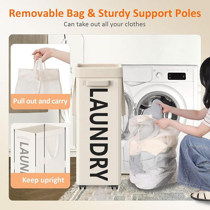 Optish Laundry Basket with Wheels, 90L Rolling Laundry Hamper with Wheels - Image 5