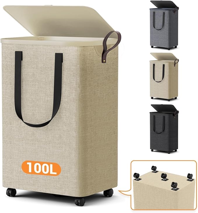 Laundry Basket with 5 Wheels, Tall Dirty Laundry Hamper, Rolling Laundry Basket by Unknown