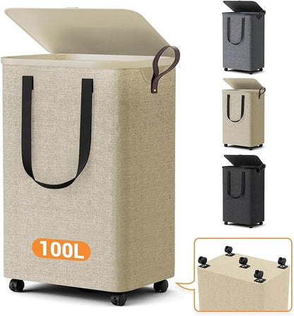 Laundry Basket with 5 Wheels, Tall Dirty Laundry Hamper, Rolling Laundry Basket by Unknown