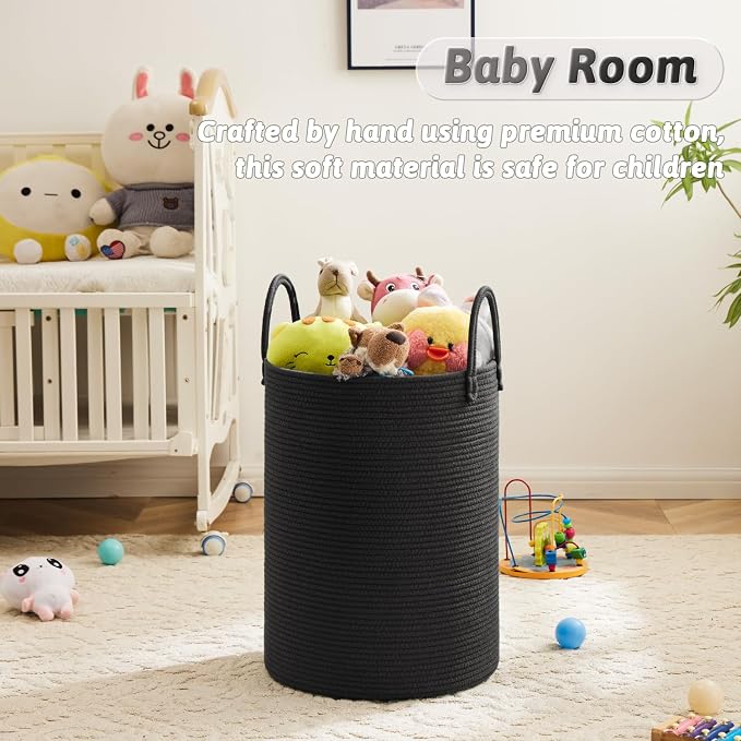 Laundry Basket, Woven Cotton Rope Laundry Hamper, 80L - Image 4