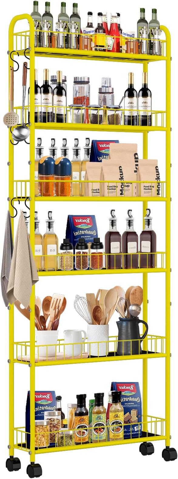 6-Tier Slim Storage Cart with Wheels, 6in Narrow Rolling Shelf, Sturdy Slim by RUOZTEOO