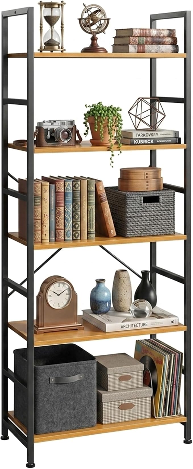 HealSmart 5 Tier Bookshelf, Free Standing Book Shelf Home Office Bookcase Shelf by HealSmart