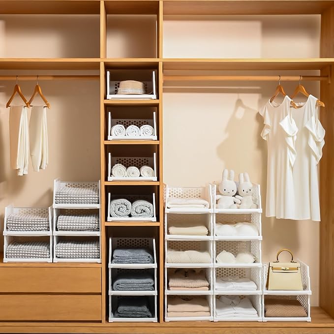 Pull-out Plastic Storage Basket, Stackable Closet Organizers Drawer Anti-Tipping - Image 6