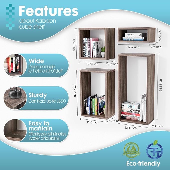Wall Mount Shelf Set of 4, Floating Cube Shelves - Image 3