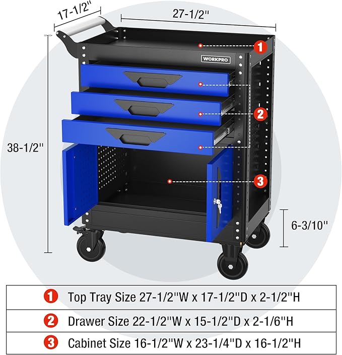 WORKPRO 27.5 Inch 3-Drawer Rolling Tool Chest - Image 3