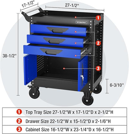 WORKPRO 27.5 Inch 3-Drawer Rolling Tool Chest - Image 3