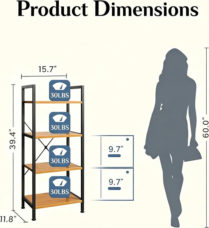 HealSmart 4 Tier Bookshelf, Free Standing Book Shelf Home Office Bookcase Shelf - Image 3