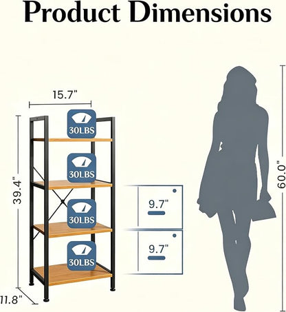 HealSmart 4 Tier Bookshelf, Free Standing Book Shelf Home Office Bookcase Shelf - Image 3
