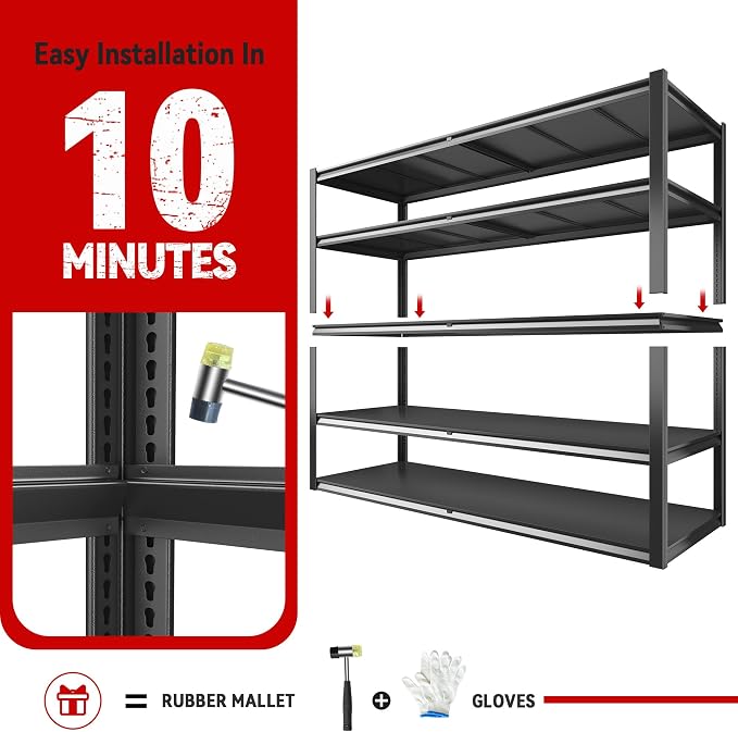 REIBII 78" H Storage Shelves, Garage Shelving Heavy Duty Load 3000LBS, - Image 7