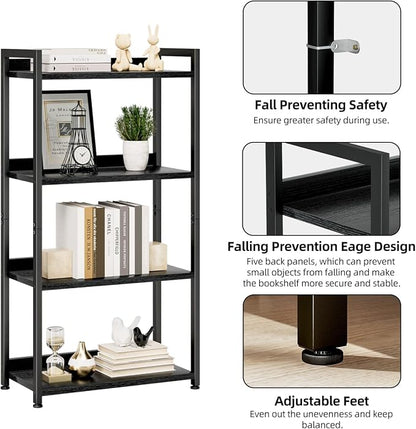 NUMENN Bookshelf, 4 Tier Freestanding Shelving Unit, Falling Prevention Baffle - Image 5
