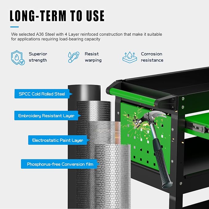 Heavy Duty 3 Tier Tool Cart, Mechanic Metal Rolling Tool Cart - Image 3