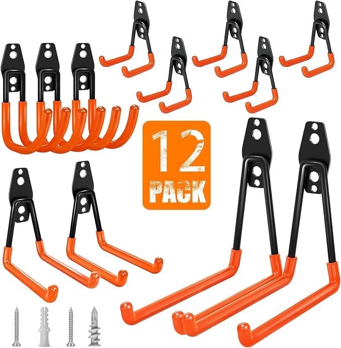 Garage Hooks Heavy Duty, 12 Pack Anti-Slip Coating Garage Wall Storage Hooks by KOFANI-USDirect