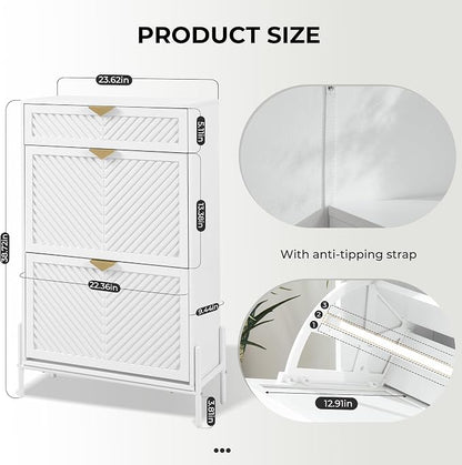 Shoe Cabinet with 2 Flip Drawers, Narrow Entryway Rack, Freestanding, - Image 2