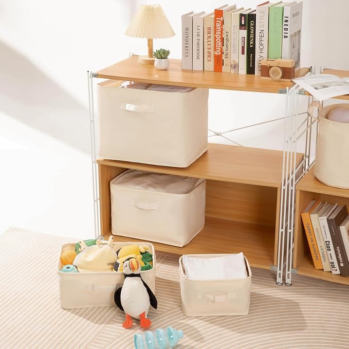Foldable Storage Bins with Lids Cotton Canvas Rectangular Storage Box Ideal - Image 4