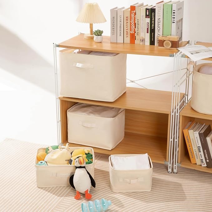 Foldable Storage Bins with Lids Cotton Canvas Rectangular Storage Box Ideal - Image 4