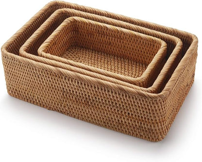 Natural Rattan Fruit Storage Baskets Rectangular Woven Wicker Box - Image 2