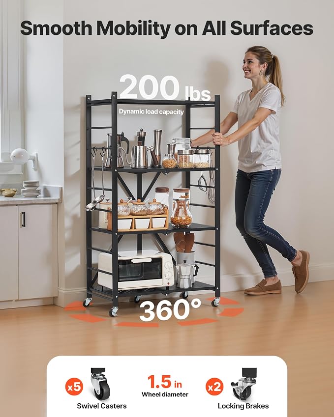 VEVOR 4-Tier Foldable Storage Shelf, 26W x 13D x 46H Inch Folding Metal Rack - Image 5