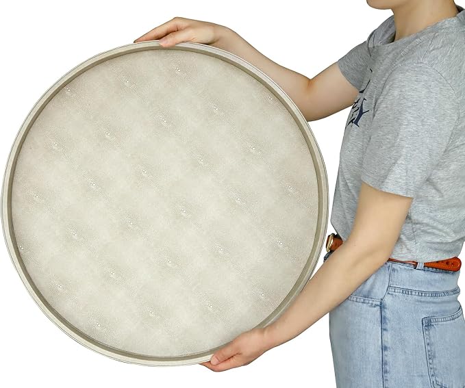 HofferRuffer Large Round Serving Tray 24'', Elegant Faux Leather Circle Ottoman - Image 5