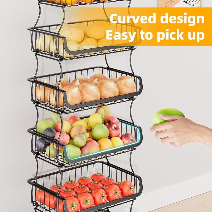 Simple Trending 6 Tier Rolling Cart, Stackable Fruit Vegetable Basket - Image 4
