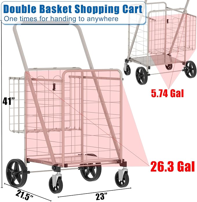 Shopping Cart for Groceries, 320lbs Jumbo Grocery Carts - Image 6