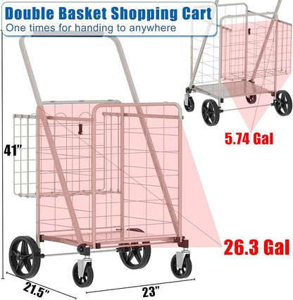 Shopping Cart for Groceries, 320lbs Jumbo Grocery Carts - Image 6