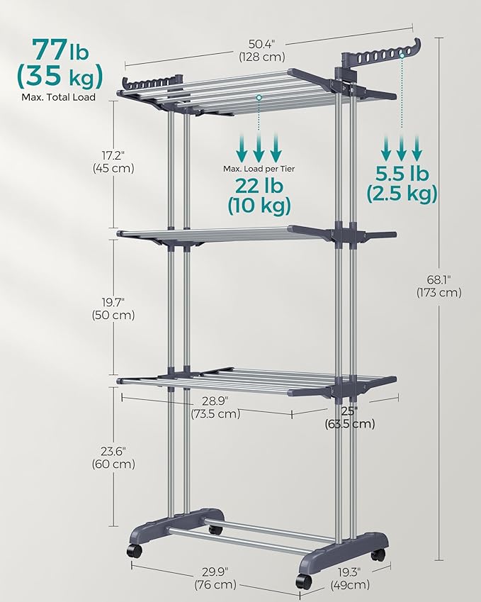 SONGMICS Clothes Drying Rack Stand 4-Tier, Foldable Laundry Drying Rack - Image 5